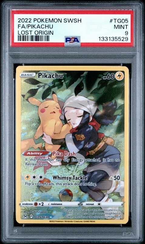 2022 POKEMON SWORD & SHIELD LOST ORIGIN #TG05 FULL ART/PIKACHU PSA 9