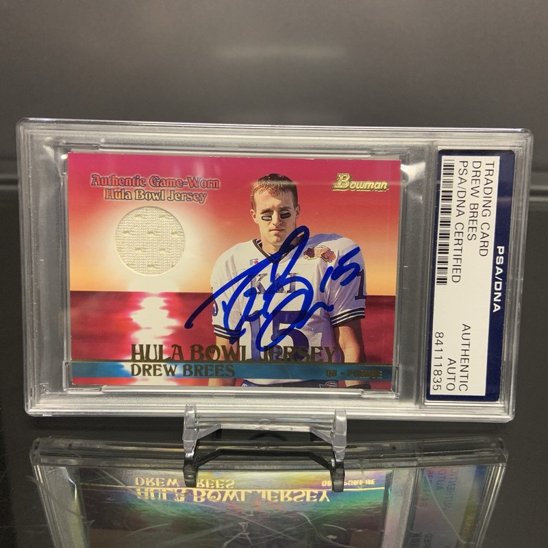 2001 BOWMAN DREW BREES GAME WORN HULA BOWL JERSEY PATCH ROOKIE RC AUTO PSA