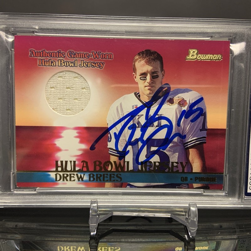 2001 BOWMAN DREW BREES GAME WORN HULA BOWL JERSEY PATCH ROOKIE RC AUTO PSA view 2