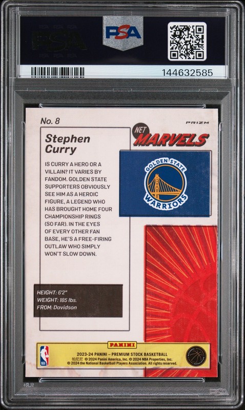 2023 PANINI HOOPS PREMIUM STOCK RETRO NET MARVELS #8 STEPHEN CURRY PSA 10 view 2