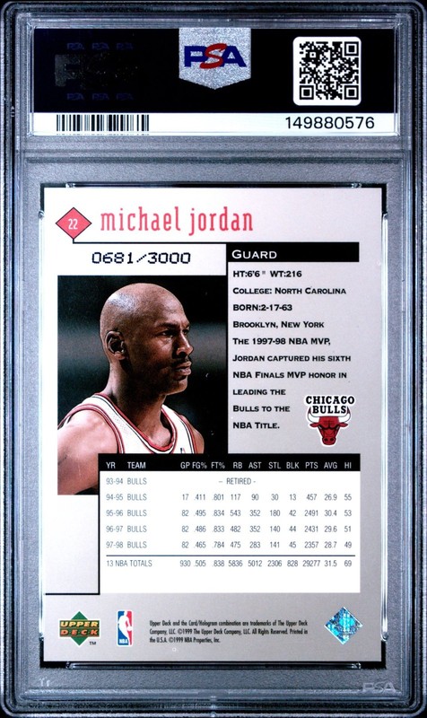 1998 UPPER DECK BLACK DIAMOND 22 MICHAEL JORDAN DOUBLE /3000 RED PSA 7 view 2