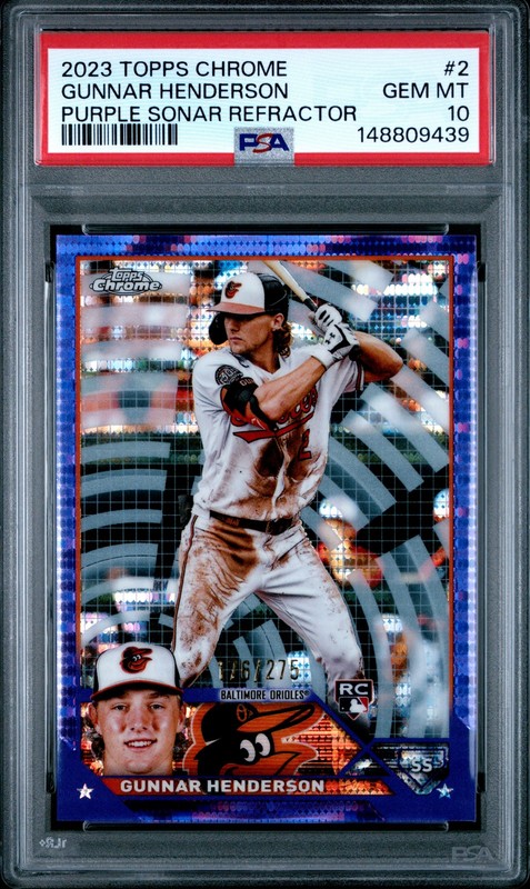 2023 TOPPS CHROME #2 GUNNAR HENDERSON ROOKIE RC 176/275 PSA 10