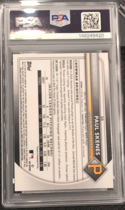 2025 Bowman Chrome Paul Skenes #30 Gold Geometric #/50 PSA 8 view 2
