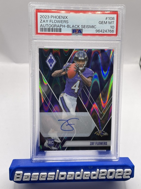 2023 Panini Phoenix Rookies Zay Flowers #108 Black Seismic Autographs /10 PSA 10