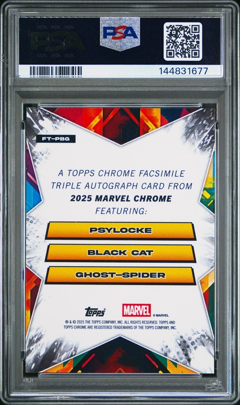 2025 CHROME MARVEL FACSIMILE AUTO BLK BLACK CAT/GHOST-SPIDER/PSYLOCKE /10 PSA 10 view 2