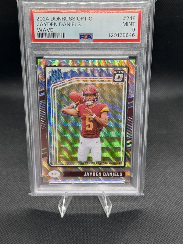 Panini 2024 Donruss Optic Jayden Daniels Rated Rookie Wave Prizm /300 PSA 9 view 2
