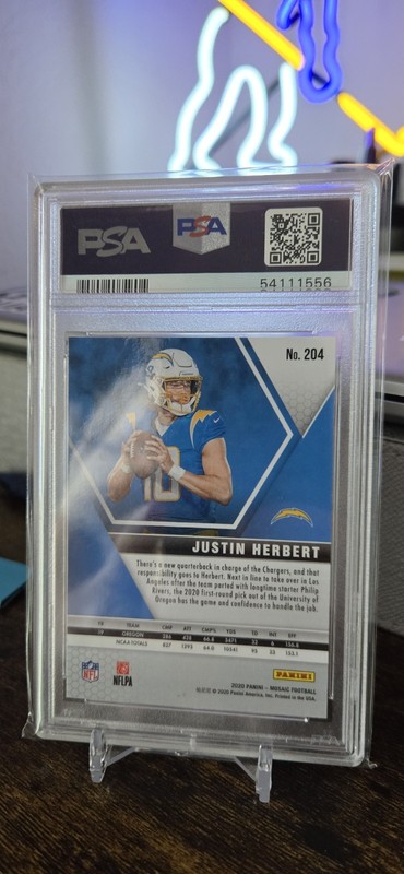 2020 Panini Mosaic Justin Herbert Rookie RC #204 Chargers PSA 10  view 2