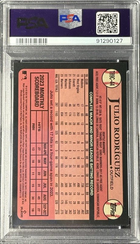 Julio Rodriguez 2024 Topps Silver Pack Rookie PSA Gem 9 view 2
