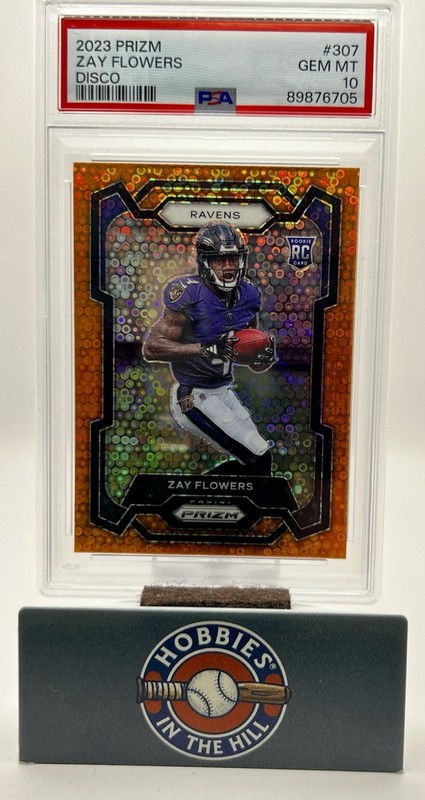 2023 Prizm #307 Zay Flowers Orange Disco RC Rookie Card PSA 10 Baltimore Ravens