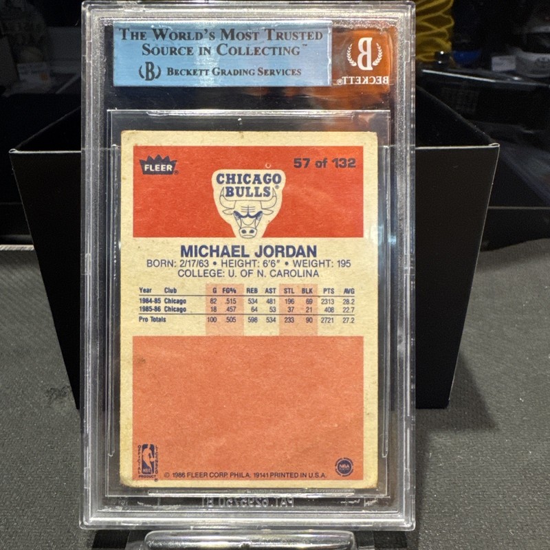 1986-87 Fleer Michael Jordan #57 RC Beckett Authentic Altered Basketball Card view 2