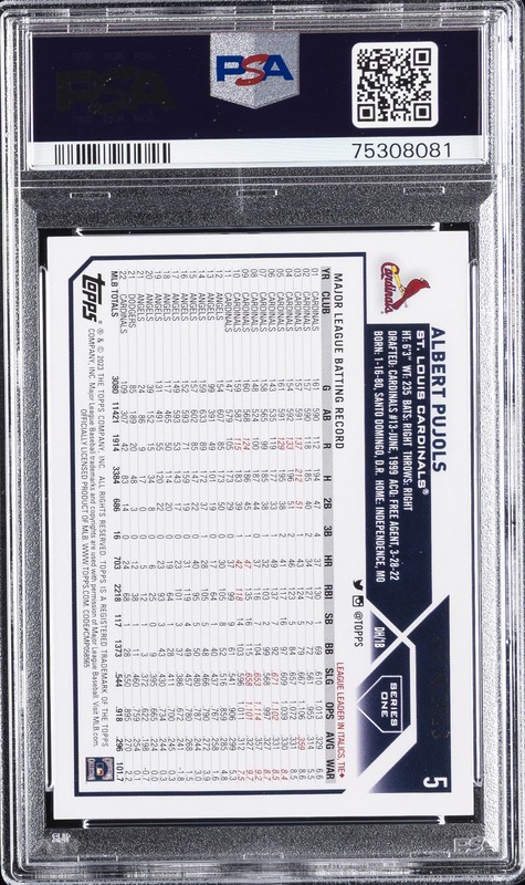 2023 TOPPS GOLD #5 ALBERT PUJOLS 318/2023 PSA 9 view 2