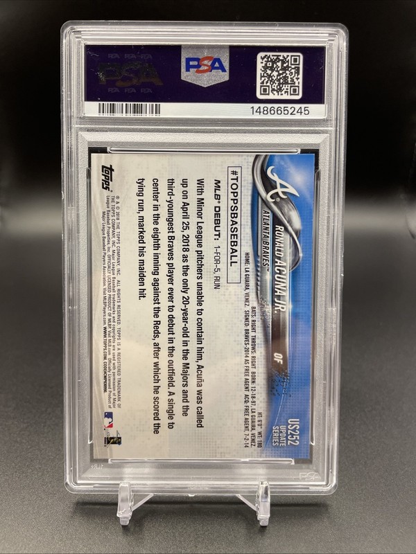 2018 Topps Update #US252 Ronald Acuna Jr. Rookie Debut PSA 9 Mint RC view 2