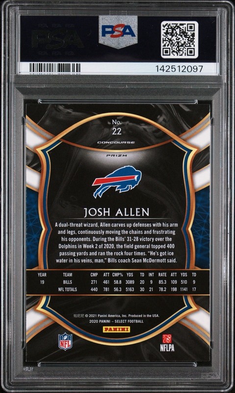 Panini 2020 Select Concourse Silver Prizm Josh Allen #22 PSA 10 Buffalo Bills view 2