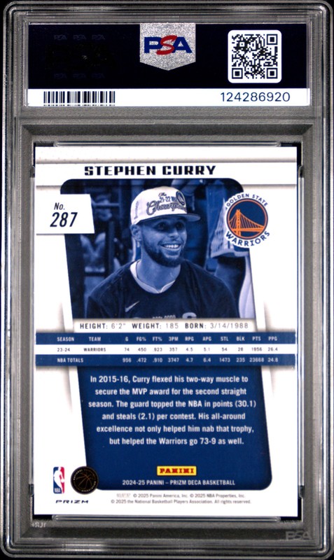 2024 PANINI PRIZM DECA SILVER PRIZM #287 STEPHEN CURRY PSA 9 view 2