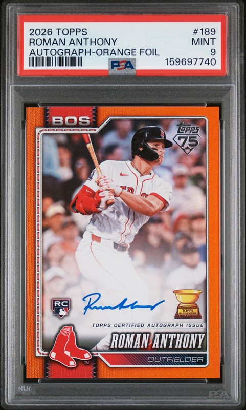 2026 TOPPS AUTO-ORANGE FOIL #189 ROMAN ANTHONY ROOKIE RC 5/25 PSA 9