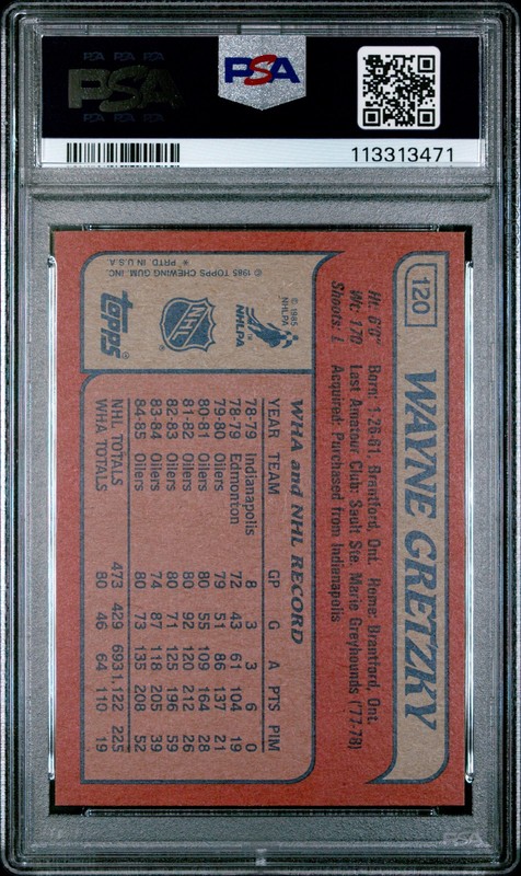 1985 TOPPS #120 WAYNE GRETZKY PSA 8 view 2