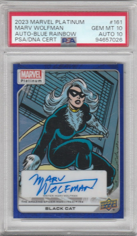 2023 MARVEL PLATINUM * BLUE AUTO * BLACK CAT * PSA 10/10 * #10/15 * ( POP 1 )!!!