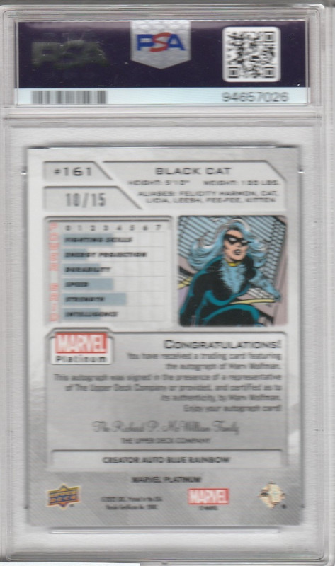 2023 MARVEL PLATINUM * BLUE AUTO * BLACK CAT * PSA 10/10 * #10/15 * ( POP 1 )!!! view 2