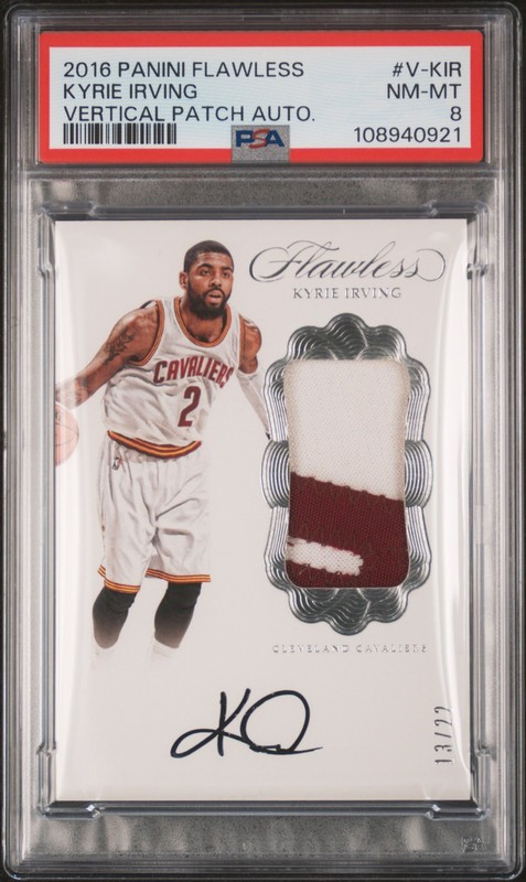 2016 PANINI FLAWLESS VERTICAL PATCH AUTO #V-KIR KYRIE IRVING 13/22 PSA 8 AUTO