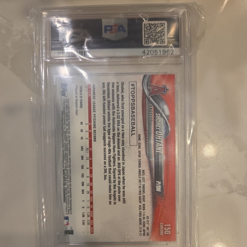 2018 Topps Chrome #150 Shohei Ohtani PSA 10 Rookie RC view 2