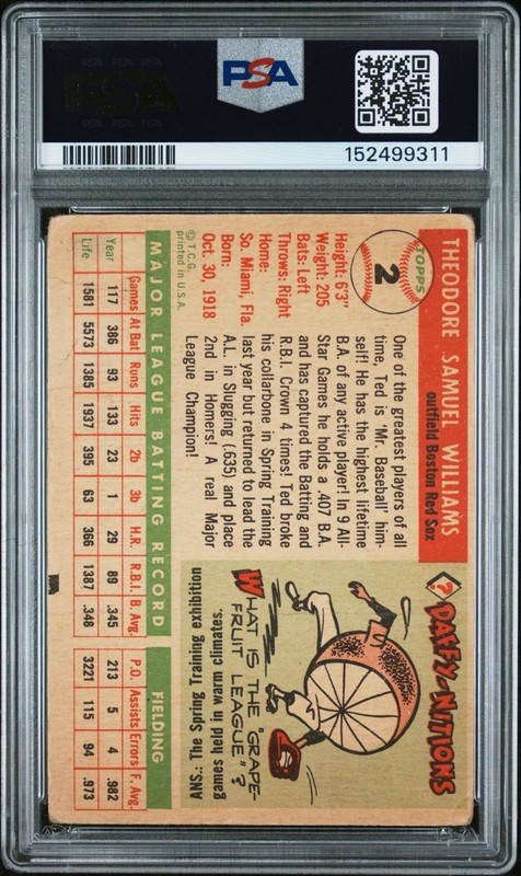 1955 TOPPS #2 TED WILLIAMS PSA 1 view 2