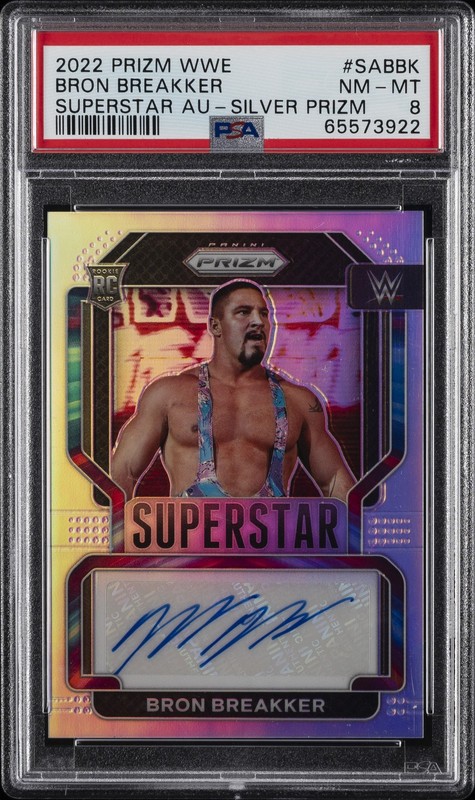 2022 PANINI PRIZM WWE SUPERSTAR AUTOS SILVER PRIZM BRON BREAKKER PSA 8 AUTO