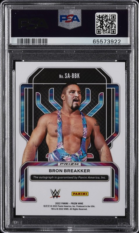 2022 PANINI PRIZM WWE SUPERSTAR AUTOS SILVER PRIZM BRON BREAKKER PSA 8 AUTO view 2