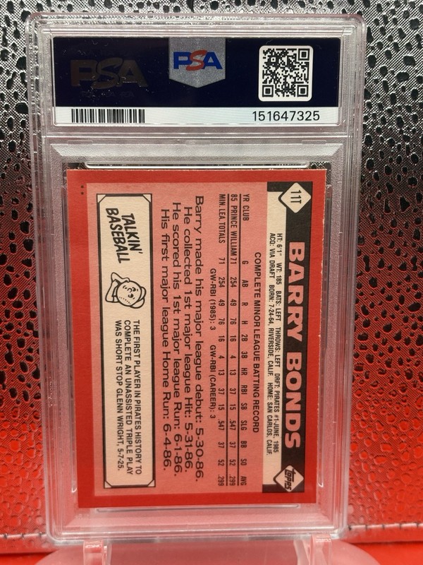 Topps 1986 Traded Barry Bonds Pittsburgh Pirates #11T Rookie Base PSA 8 view 2