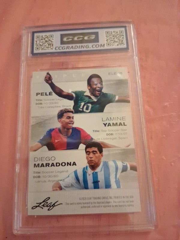 PELE / YAMAL / MARADONA 2024 Leaf Exclusive Legends Triple CCG Gem Mint 10 view 2