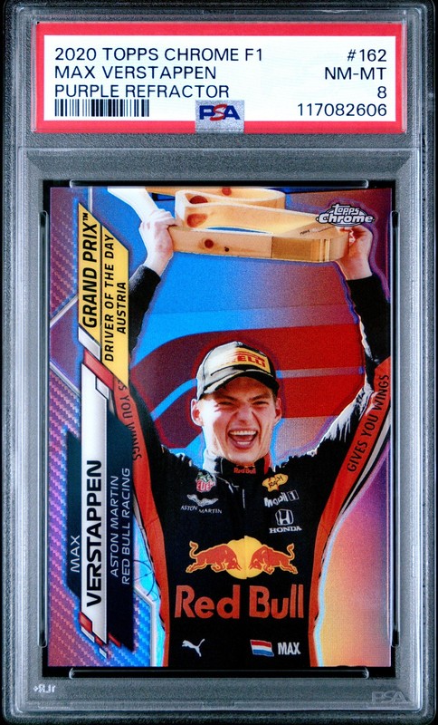 2020 TOPPS CHROME FORMULA 1 PURPLE REFRACTOR #162 MAX VERSTAPPEN 35/399 PSA 8