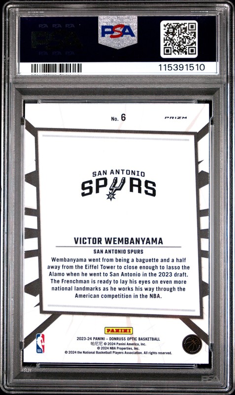 2023 PANINI DONRUSS OPTIC MY HOUSE PURPLE #6 VICTOR WEMBANYAMA RC PSA 10 view 2