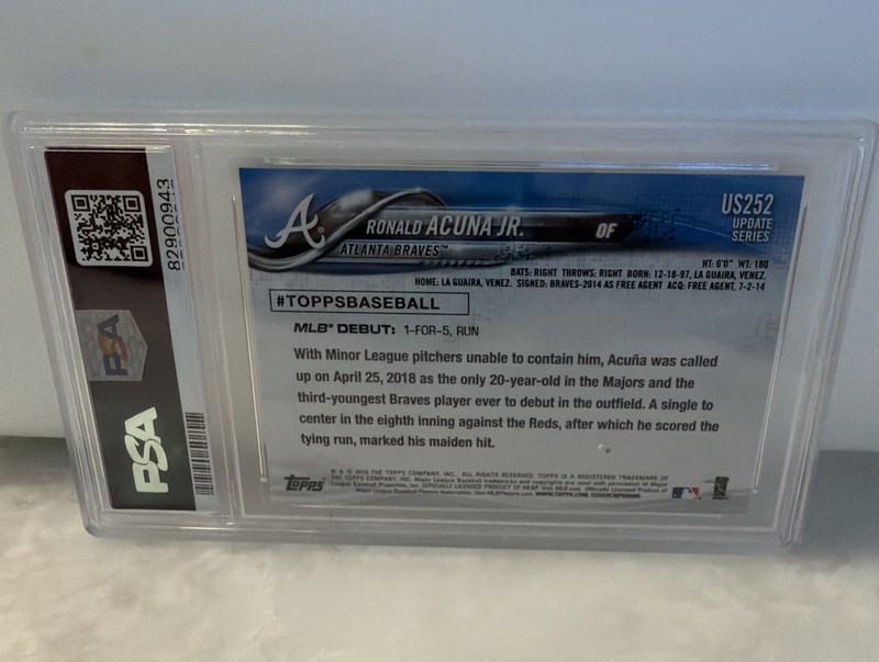 2018 Topps Update #US252 Ronald Acuna Jr. Rookie Debut PSA 9 Mint RC Braves view 2