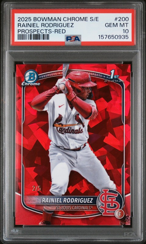 2025 BOWMAN CHROME SAPPHIRE EDITION PROSPECTS RED RAINIEL RODRIGUEZ 2/5 PSA 10