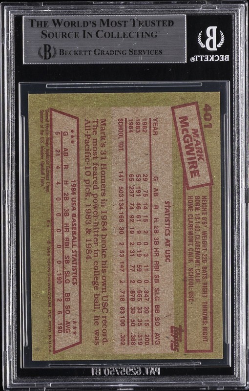 1985 TOPPS 1984 USA BASEBALL TEAM #401 MARK MCGWIRE BGS 8 view 2