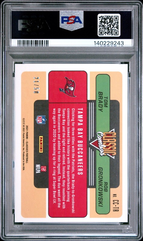 2021 PANINI CLASSICS CLASSIC COMBOS RED ROB GRONKOWSKI/TOM BRADY 21/50 PSA 9 OC view 2