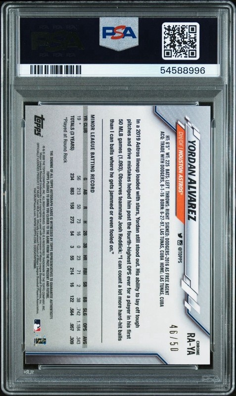 2020 Topps Chrome Yordan Alvarez Gold Wave Refractor RC Auto /50 PSA 10 view 2