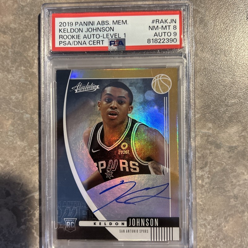 2019 Panini Absolute Memorabilia Rookie Auto Lvl 1  Keldon Johnson PSA 8 Auto 9
