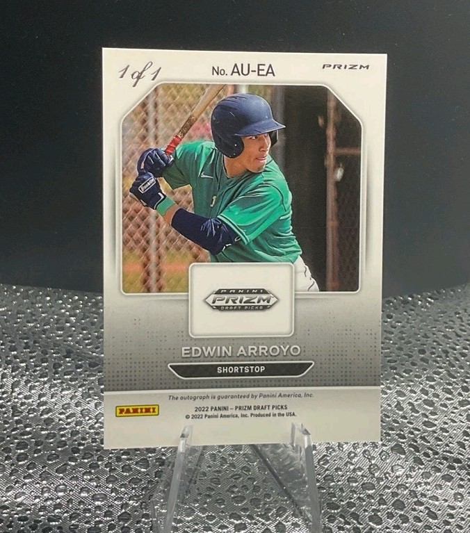 Edwin Arroyo 2022 Prizm Draft Picks Gold Vinyl Auto 1/1 Cincinnati Reds view 2