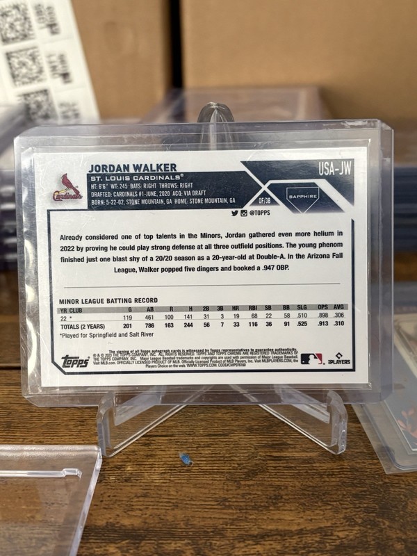 2023 Topps Chrome Update Sapphire Jordan Walker Rookie Auto Gold /50 view 2