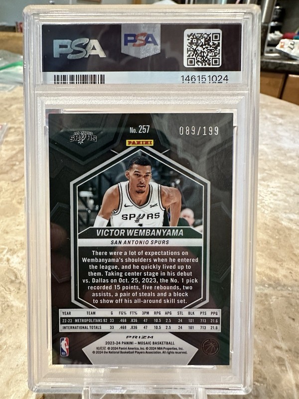 2023-24 Panini Mosaic NBA Debut Blue Prizm /199 Victor Wembanyama #257 PSA 9 view 2