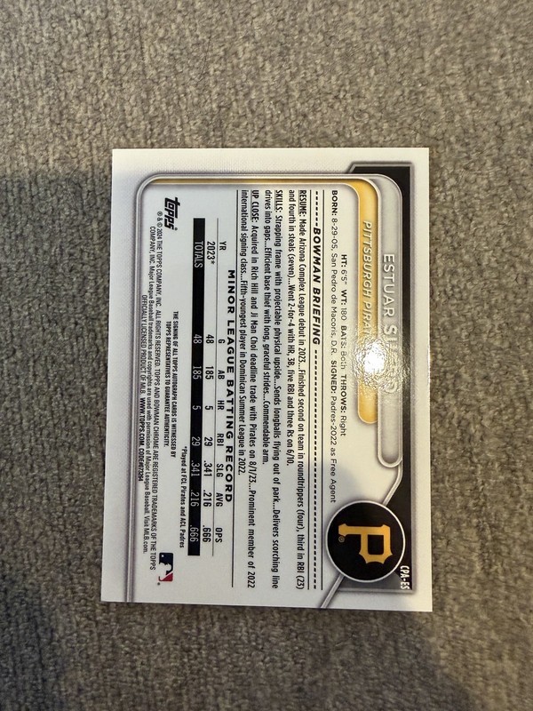 2024 Bowman Estuar Suero Auto #CPA-ES 1st Chrome Prospect Autograph Pirates view 2