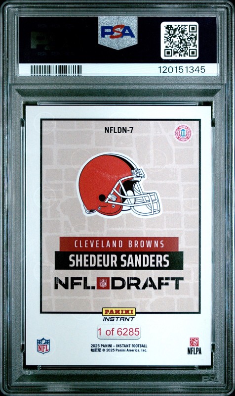 2025 Panini Instant Nfl Draft Night #NFLDN7 Shedeur Sanders PSA 10 view 2