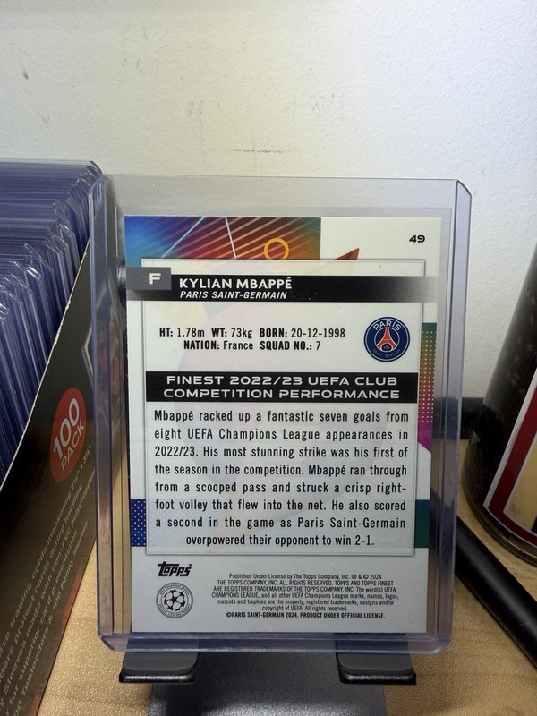 Kylian Mbappe 2023-24 Topps Finest UCL Refractor #49 view 2