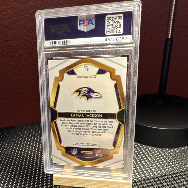 2018 Panini Select Premier Level Lamar Jackson #149 Ravens Base RC PSA 10 view 2