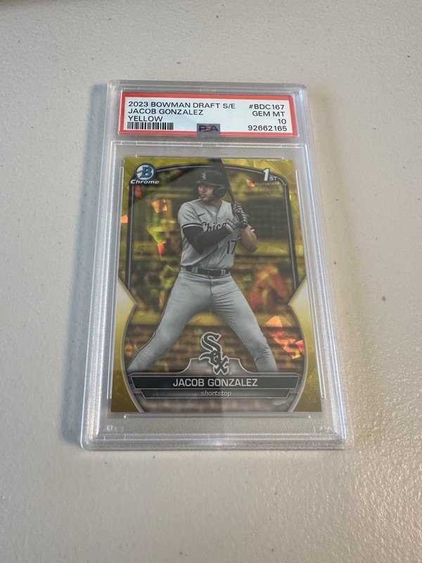2023 Bowman Chrome Draft Sapphire - Jacob Gonzalez Yellow /75 - PSA 10