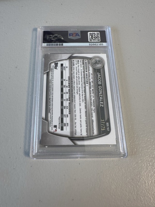 2023 Bowman Chrome Draft Sapphire - Jacob Gonzalez Yellow /75 - PSA 10 view 2