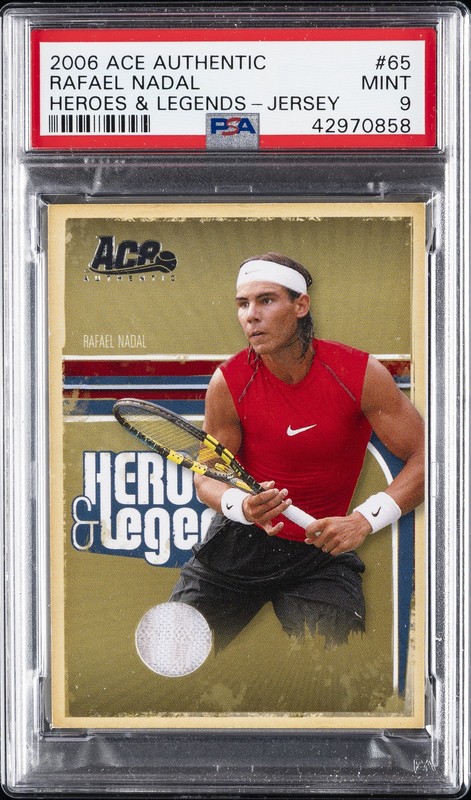 2006 ACE AUTHENTIC HEROES & LEGENDS JERSEY #65 RAFAEL NADAL #/500 PSA 9 view 1