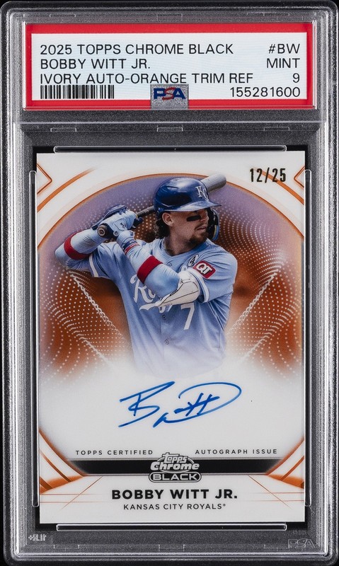 2025 TOPPS CHROME BLACK IVORY AUTOS #BW BOBBY WITT JR. 12/25 PSA 9
