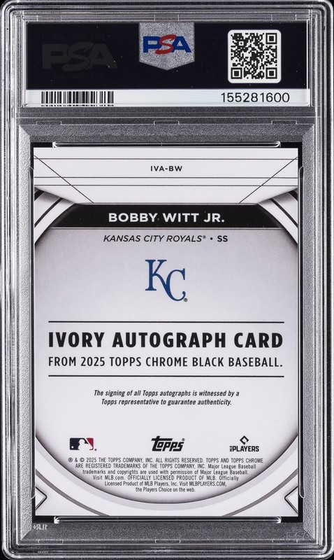 2025 TOPPS CHROME BLACK IVORY AUTOS #BW BOBBY WITT JR. 12/25 PSA 9 view 2