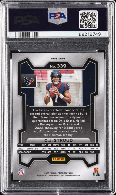 2023 PANINI PRIZM SILVER PRIZM #339 CJ STROUD PSA 10 view 2